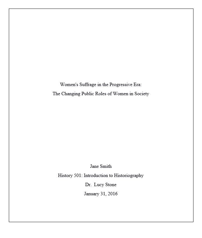 Chicago Style Cover Page Format Example